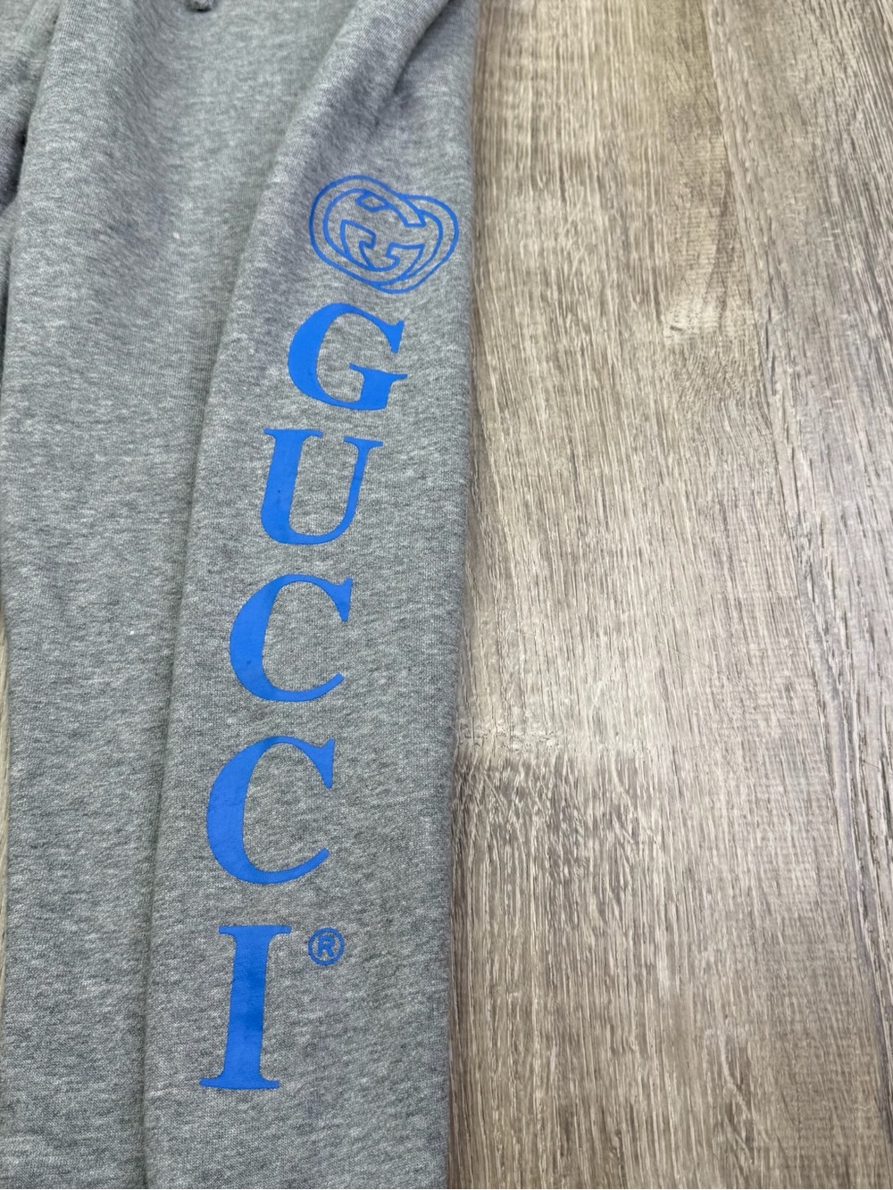Gucci Gray Sweatpants with Blue Logo Women’s Size L Large
